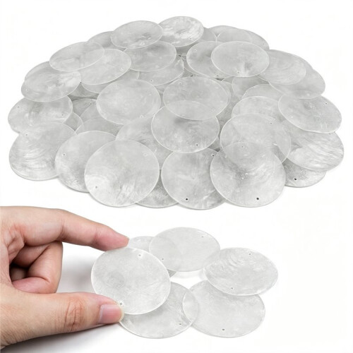 60 PCS Conchas Capiz Redondas Naturais, Conchas Capiz Brancas Redondas de 1,57 Polegadas com 2 Furos para Cortinas de Sinos de Vento