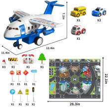 Blue Airplane Toys for Girls Boys, Garage Parking Lot Playset with 14 Road Signs 4 City Cars 1 Map, Christmas Birthday