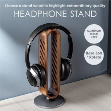 Soporte Giratorio de Madera de Nogal para Auriculares, Organizador de Escritorio para Auriculares Supraaurales, para Almacenamiento y Exhibición de