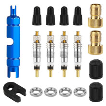 Valve Core Repair Kit for Presta Removal Tool for Bike Tire Application 4 Valve Cores 4 Valve Core Caps 4 Nuts 2 Caps