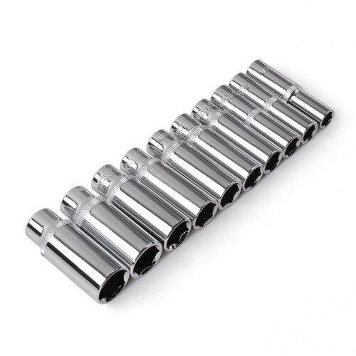 3/8 Inch Deep Socket Set CR-V 10-19mm Deep Socket Adapter Torque Ratchet Socket Wrench Repair Hand Tool Long