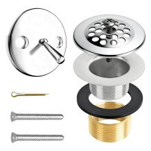 Kit de Reposição de Ralo de Banheira Cromado com Tampa de Pressão, Adaptador de Latão e Placa de Transbordo para Ralos de 1-1/2"