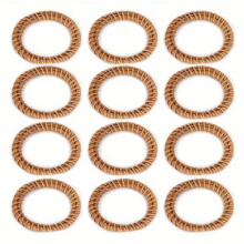 12pcs Bohemian Rattan Napkin Rings, Handcrafted Wicker Napkin Holder for Home Dining Table, Wedding Reception, Party