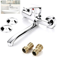 360 Rotatable Kitchen Wall Tap, Single Lever Mixer Tap Cold/Hot Sink Mixer Tap Kitchen Tap Wall Mounted Sink Fittings