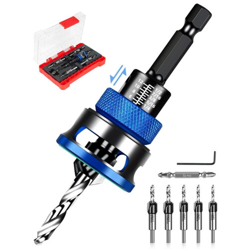 5PCS Countersink Drill Bit Set with Depth Stopper, TCT  Bits for Wood  Plastic, 5 Size Options Adjustable 1