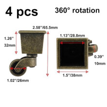 4 Roulettes Pivotantes à Coupelle Carrée pour Meubles, Castors en Bronze, Capacité de Charge de 150 Kg avec Vis pour Piano, Canapé et Table