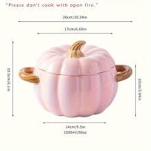 (pink color) Juego de ollas de cerámica con forma de calabaza para horno holandés, con tapas, perfectas para postres y horneado de