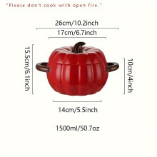 (Red) Set aus kürbisförmigen Dutch Oven-Töpfen aus Keramik mit Deckel, perfekt für Halloween-Desserts und Backen, mit