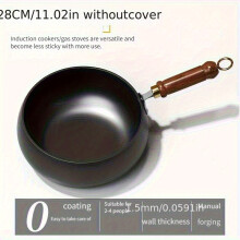 (28CM without cover) Pot traditionnel en fer fait à la main avec grand ventre, surface miroir, antiadhésif, sans revêtement, résistant aux