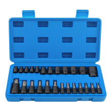 25 Piece Torx Bit and Socket Set, 13 Star Bits (T8- T60) & 12 E-Torx Sockets (E4-E22), Professional Grade Tool Set