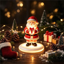 Christmas Statue Decoration with Base Resin Light- Santa Claus Pattern Ornaments Decorative Desktop Night Light