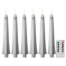 6 Piezas Velas Taper Sin Llama de Halloween con Control Remoto y Temporizador, Candelabros LED con Vela Falsa de Mecha 3D de Halloween