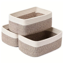 3er-Pack Aufbewahrungskörbe Aus Baumwollseil, Flache Tabletts (34 X 24 X 13 cm) für Regal, Kinderzimmer, Badezimmer