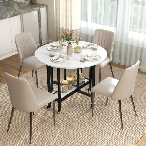Homcom HOMCOM Folding Dining Table, Drop Leaf Table with Open Shelf, White Marble
