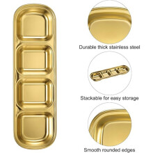 4pcs Stainless Steel Divided Dip Bowls Korean Sauce Plate Seasoning Dipping Condiment Tray for BBQ Spice Ketchup Plate