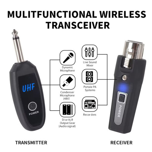 UHF Wireless Microphone Transmitter Receiver System XLR Wireless Mic Adapter Plug and  Transmission No Latency Noise
