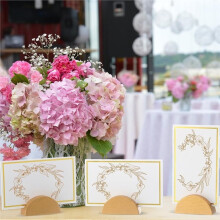 24Pcs Wooden Table Number Stands with Tented Cards,Place Card Holders for Weddings, Semicircle Wood Base Seating Signs