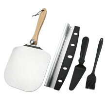 12" Aluminum Pizza Peel with Foldable Wood Handle, Rocker Cutter & Storage Bag for Home Ovens
