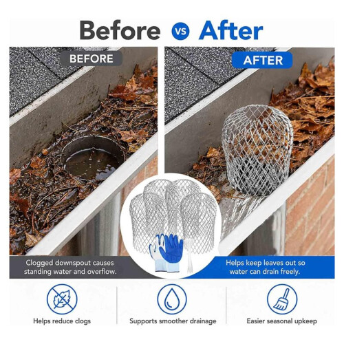 4 Pack Upgrade Gutter Downspout Guards, Heavy Duty Expandable Aluminum Gutter Filter, Leaf Gutter Downspout Screen 1