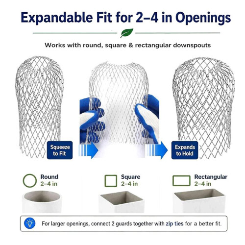 4 Pack Upgrade Gutter Downspout Guards, Heavy Duty Expandable Aluminum Gutter Filter, Leaf Gutter Downspout Screen 2