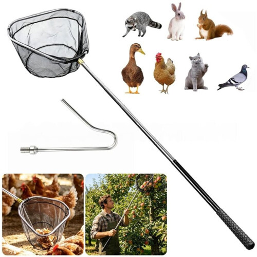 Chicken Net Catcher Foldable  & Leg Hook Replaceable Adjustable Thickened Pole Humanely Captures for Chicken,Fish 1