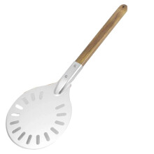 Perforated Aluminum Pizza Turning Peel, 8-Inch Round Turner with Wooden Handle for Home Ovens