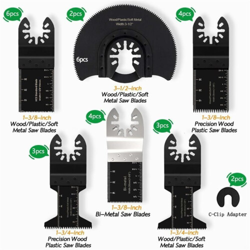 24Pcs Oscillating Saw Blades, Multitool Blades Kit for Metal Wood Plastics, Quick Release Multi Tool Blades for 1