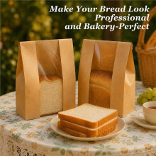 Sourdough Bread Bag for Bread with Cute Sticker-100 Pcs Large Paper Bags for Breads Gifting with Window