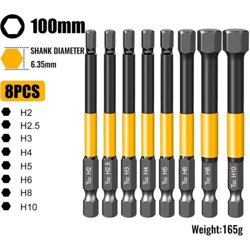 Allen Wrench Drill Bit Hex Driver Bits Set 100mm H2-H10mm with Magnetic Grip and Slip Design for Secure Screw Holding 1