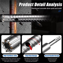 Reinforced Concrete Drill Bit with Steel-Cutting Blade Design - High-Hardness Alloy Heavy-Duty Rebar Penetration