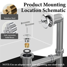 Chrome Tub Drain Replacement Kit with Tip-Toe Stopper, Brass Adapter & Overflow Plate for 1-1/2" Drains