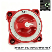 500A HD-Series Heavy Duty 3 Position Selector Battery with AFD Luminous M12 Isolator Disconnect Rotary Red