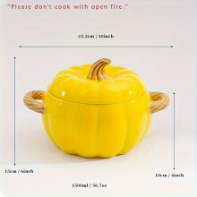 (Yellow) Set aus kürbisförmigen Dutch Oven-Töpfen aus Keramik mit Deckel, perfekt für Halloween-Desserts und Backen, mit