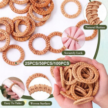 50Pcs Boho Woven Rattan Napkin Rings Bulk Rustic Style Round Dining Table Napkin Holders for Banquet Home Wedding