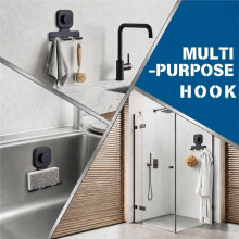 Suction Cup Holder - No-Drill Shower Hook for Shaver/Loofah/Towel, Stainless Steel, Holds 15lbs