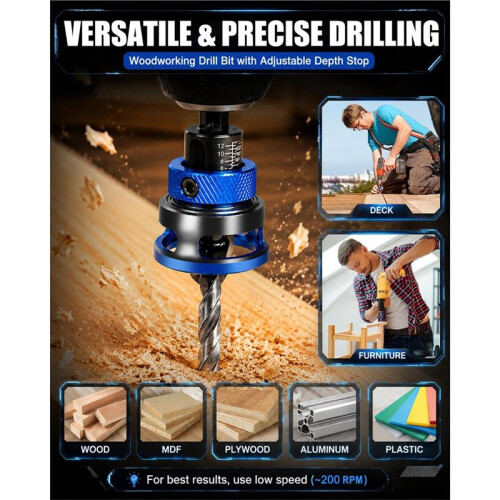 5PCS Countersink Drill Bit Set with Depth Stopper, TCT  Bits for Wood  Plastic, 5 Size Options Adjustable 2