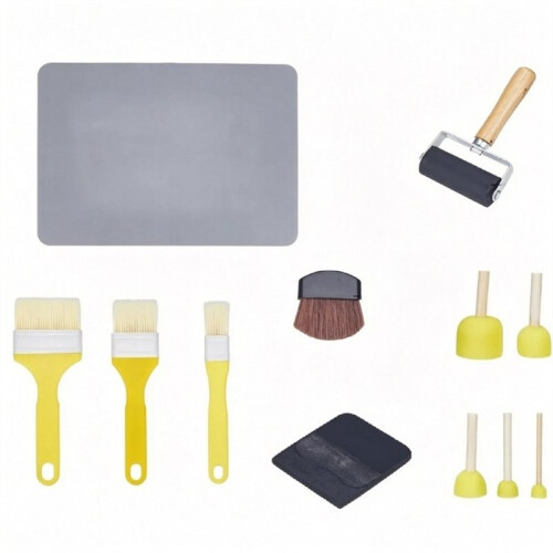 15 Pcs Decoupage Kit, Essential Decoupage Tools Sponge Bruch Silicone Mat Rubber Brayer Roller Plastic Scraper Fiber