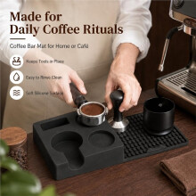 Silicone Espresso Tamping Station Non-Slip Tamping Mats with Tool Storage & Raised Draining Area for Home Coffee Bar A