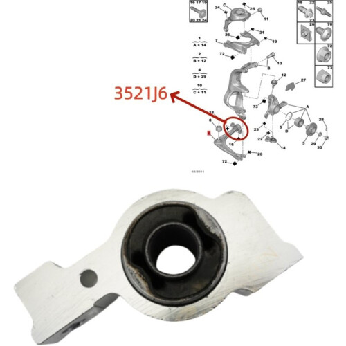 3521J6 for  407  C5 C6 Control Arm Tow Arm Bushing Wishbone Elastic Hinge 2