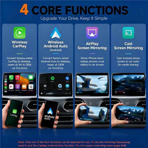 Wireless Carplay Adapter 4in1 Android Auto Connect Airplay Mirror Link Screen USB Plug