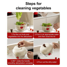 Salad Spinner Double Layer Vegetable Dryer Washer, Hand Crank Colander for Kitchen Accessories for Home, Camping Green