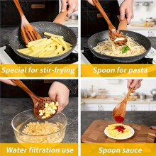 8Pcs Wood Kitchen Utensil Set Wooden Cooking Tools with Holder Ideal for Healthy Non - Stick Cookware Cooking