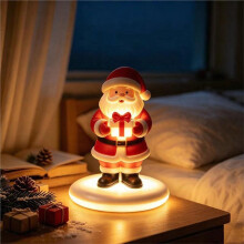 Décoration de Statue de Noël avec Base en Résine, Motif de Père Noël Lumineux, Ornements Artisanaux, Lampe de Nuit Décorative de Bureau