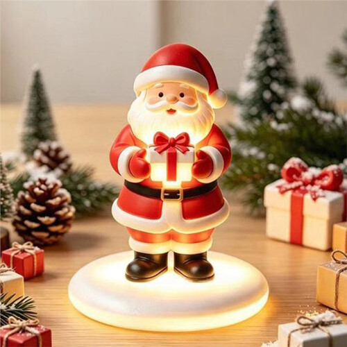 Christmas Statue Decoration with Base Resin Light- Santa Claus Pattern  Ornaments Decorative Desktop Night Light 1