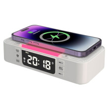 Stazione di Ricarica Wireless 9-In-1 con Altoparlante , Orologio Sveglia, Radio FM, Luce Notturna