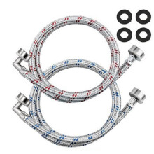 1.5-Meter Long Washing Machine Inlet Hose, 90-Degree Elbow, Burst-Proof, Hot and Cold Water Supply Hose, 2-Pack