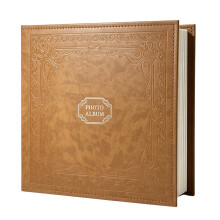 13" PU Leather Scrapbook Album, Vintage Hot Stamping Self-Adhesive Photo Book for Wedding Travel Family Square