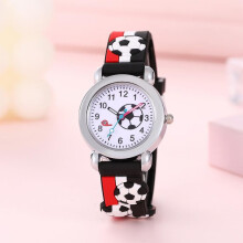 3D reliëf gestreepte plastic band voetbalpatroon studentenhorloge schattig basisschool student cadeauhorloge