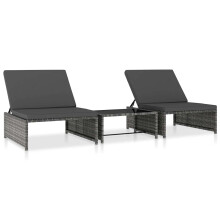 vidaXL Outdoor-Lehnstühle 2 Stk. mit Tisch Grau Poly Rattan