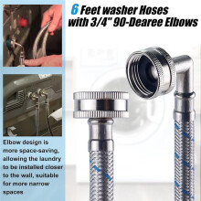 1.5-Meter Long Washing Machine Inlet Hose, 90-Degree Elbow, Burst-Proof, Hot and Cold Water Supply Hose, 2-Pack